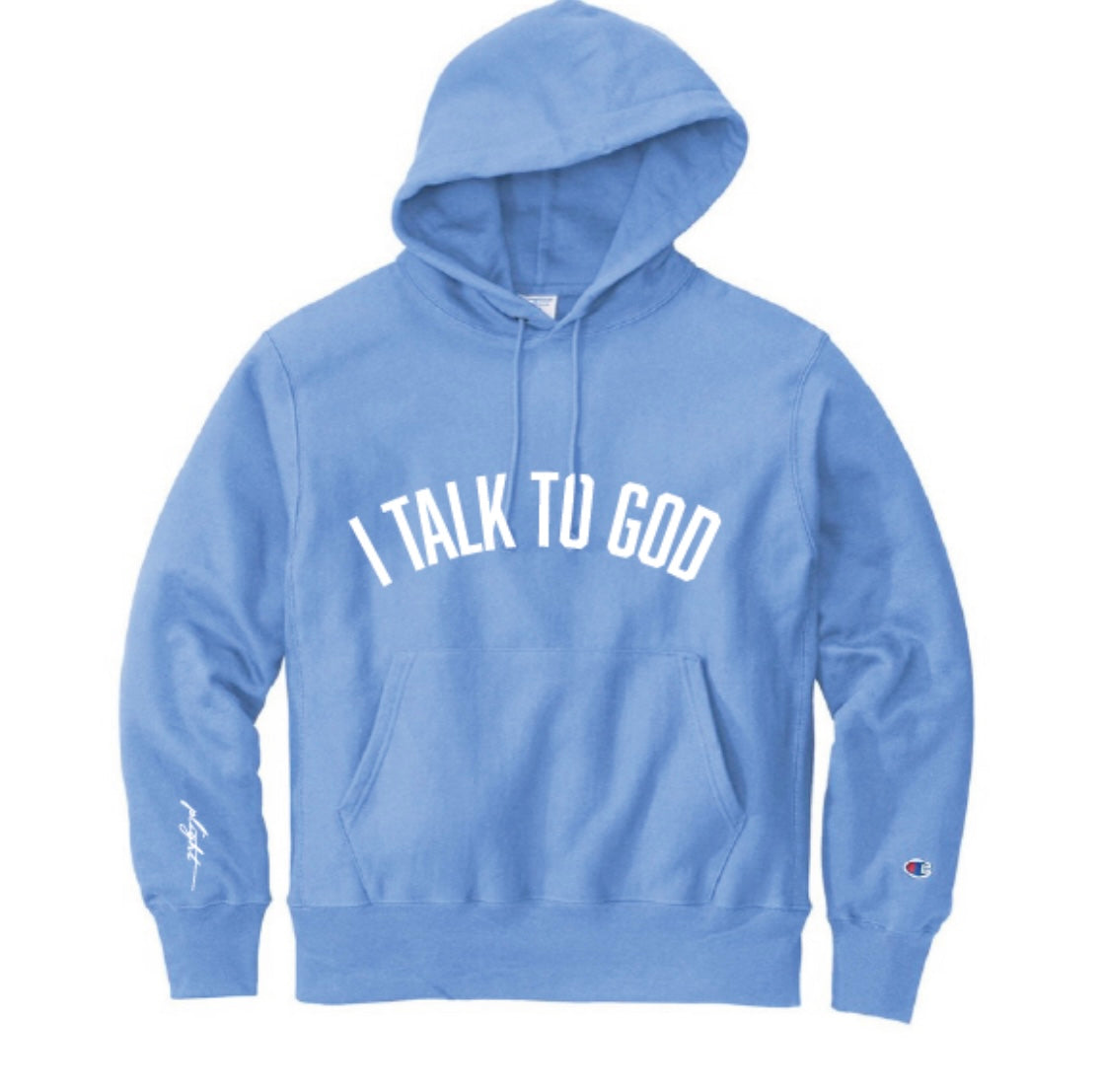 Plight Life “I talk to God” Classic Arc Puff Print Hoodie(Blueberry)