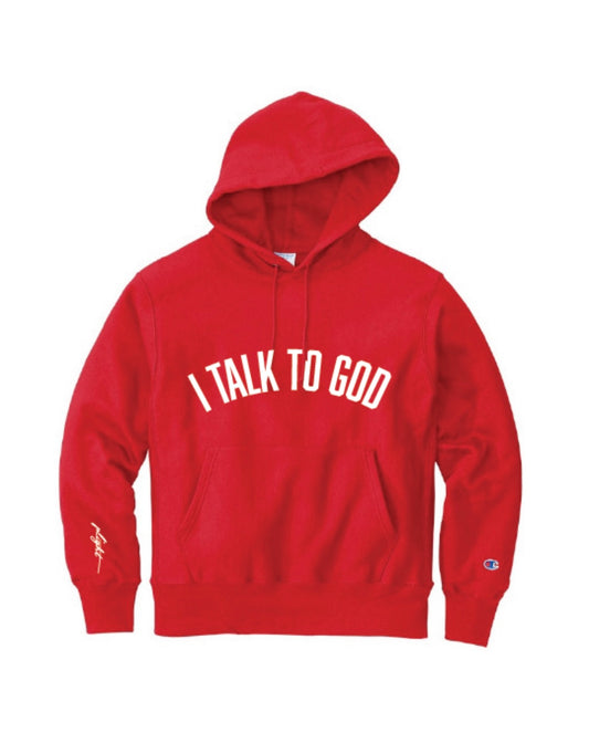 Plight Life “I Talk to God” Classic Arc Puff Print Hoodie(Cherry)