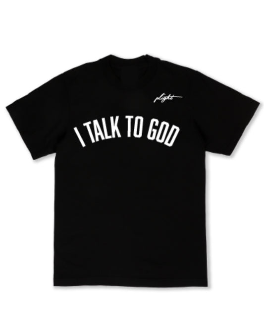 Plight Life “I Talk To God” Classic Arc Puff Print T-Shirt (Black)