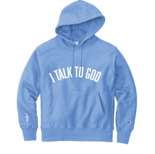 Plight Life “I talk to God”        Classic Arc Puff Print Hoodie(Blueberry)