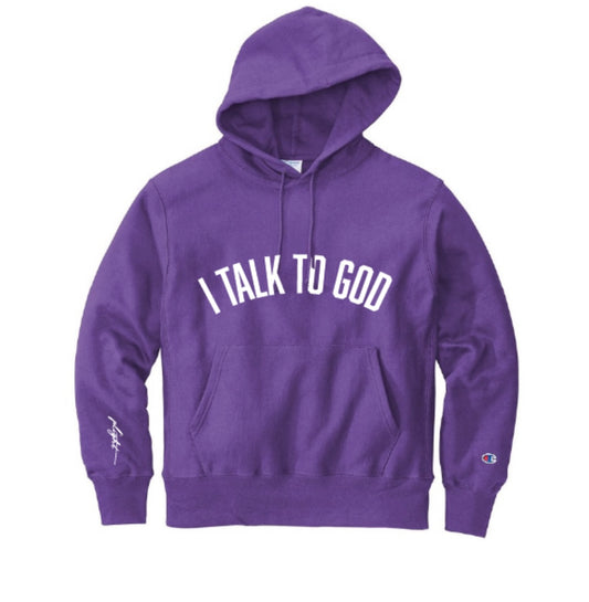 Plight Life “I talk to God” Classic Arc Puff-Print Hoodie(Grape)